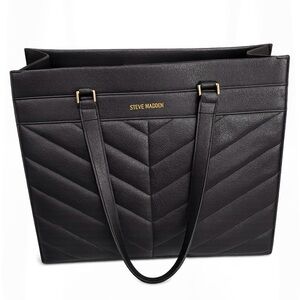 Steve Madden Black Quilted Chevron Tote